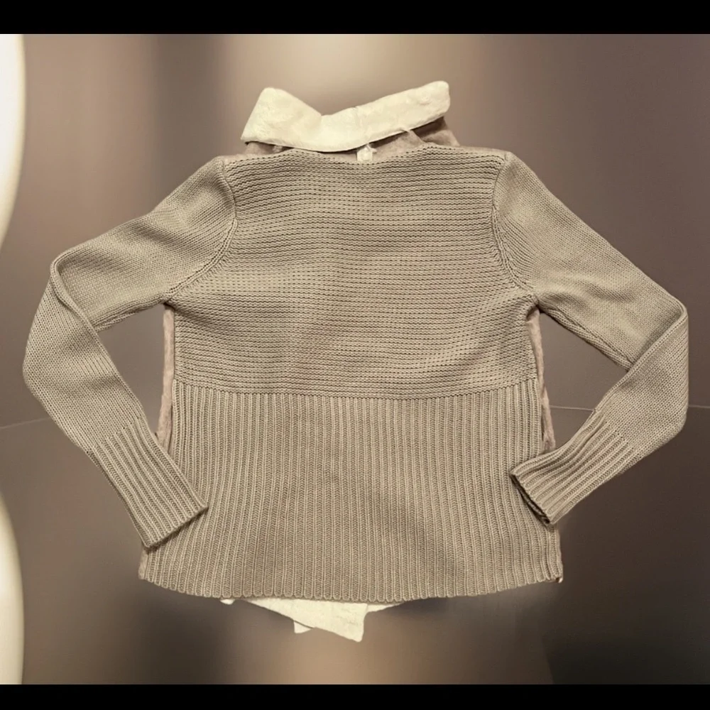 New York & Company Brown Leather & Knit Sweater Cardigan W/A Button & Pockets